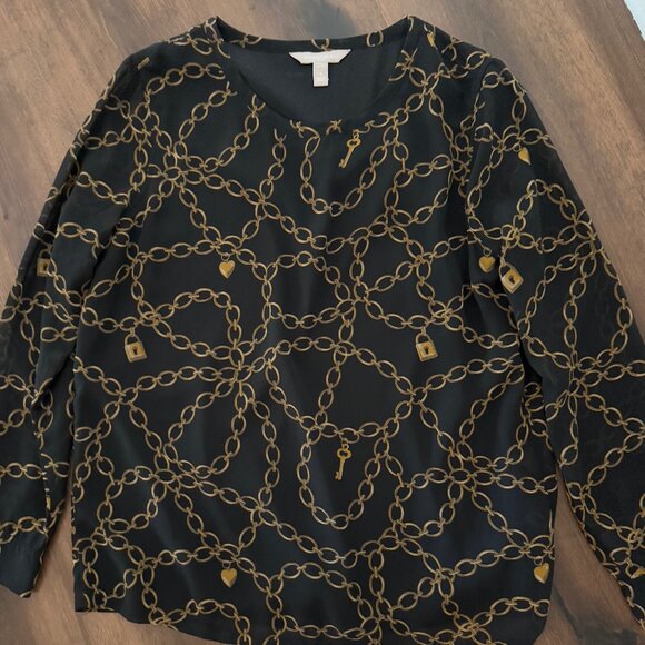 Banana Republic Black Chain Link Print Blouse Size Small - Picture 3 of 9